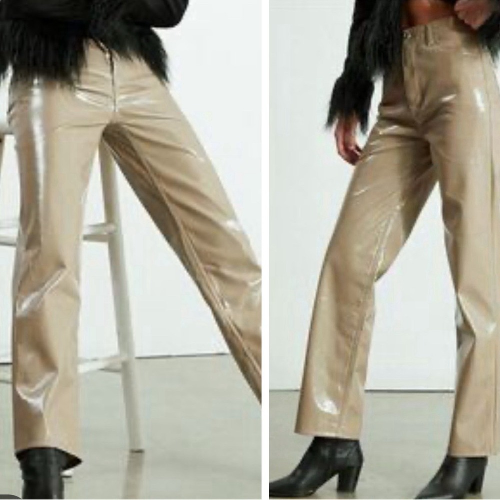 Pacsun Faux Leather Pants 27x30 Beige Tan High Rise 90s Boyfriend Straight Leg